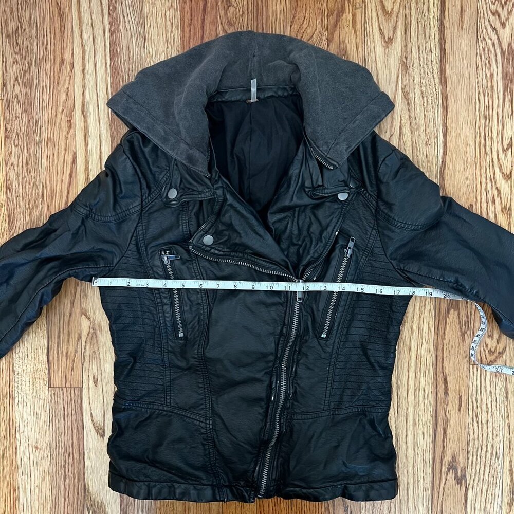 Free People Cleo Leather Moto Black Hooded Jacket Soft Grunge Hot Girl Elevated - Picture 9 of 14
